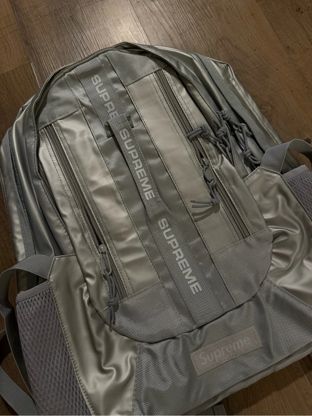 Supreme Silver Reflective Backpack with Logo Straps